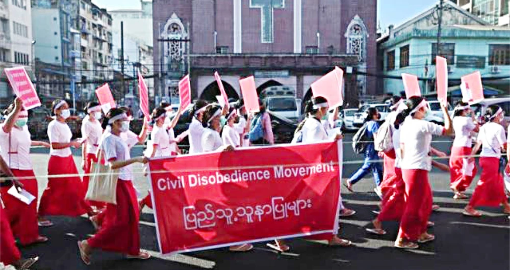 Protesters demonstrate against the Myanmar regime. (Reuters/File)