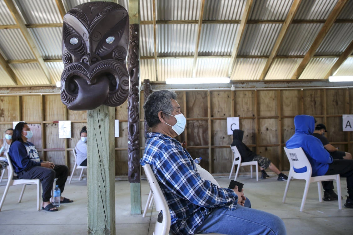New Zealanders wait to be vaccinated at Manurewe Marae vaccination center in Auckland, New Zealand, Saturday, Oct 21, 2021. (AP)