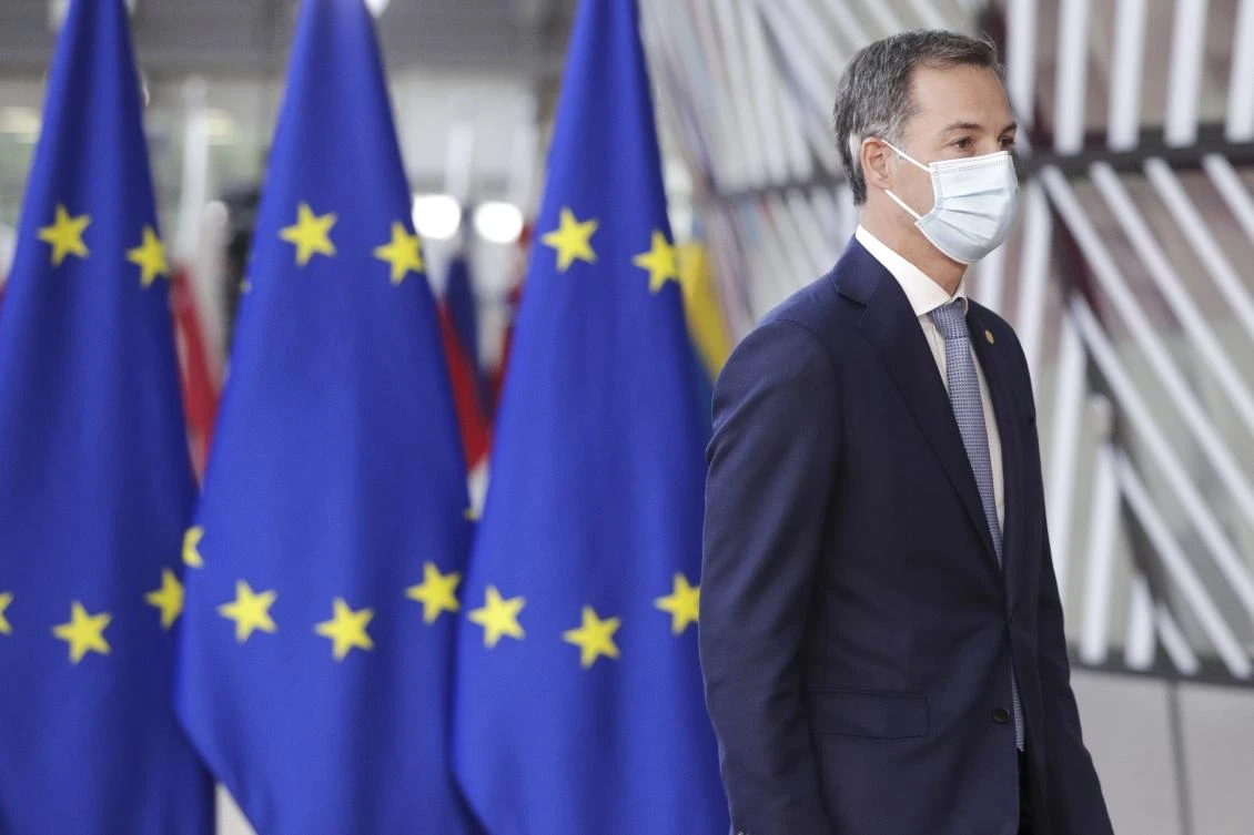 Belgium's Prime Minister Alexander De Croo arrives for an EU summit in Brussels, Thursday, Oct. 21, 2021. (AP)