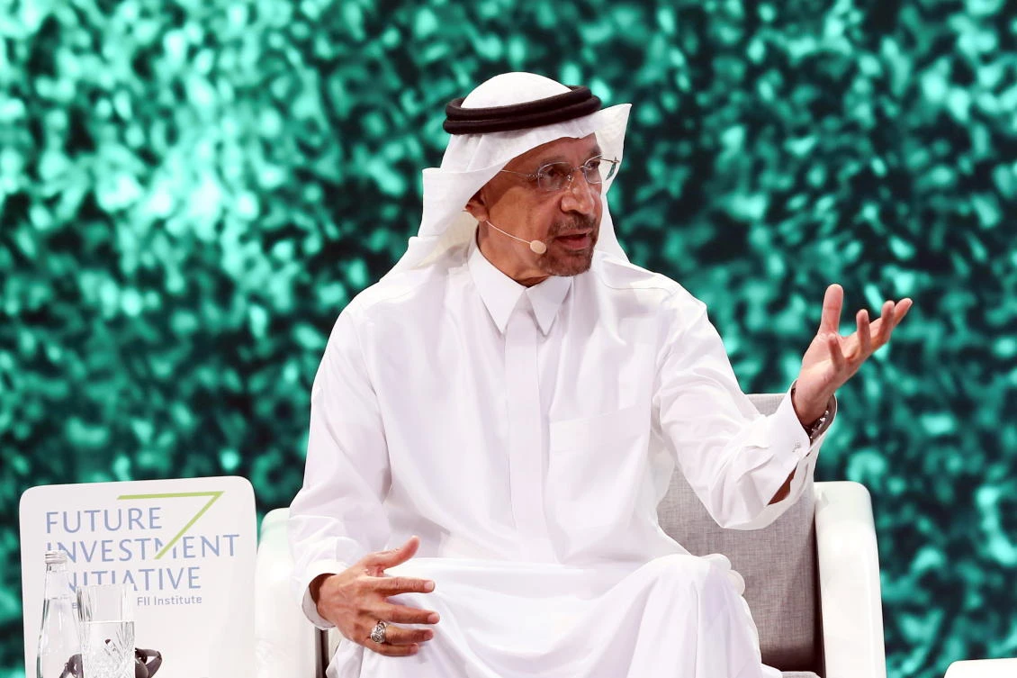 Saudi Arabia’s Minister of Investment Khalid Al Falih gestures during the opening session of the Future Investment Initiative Conference, in Riyadh. (Reuters)