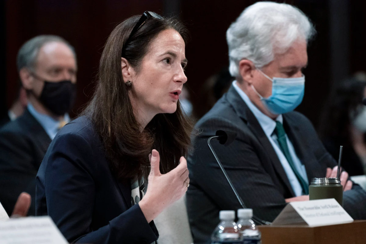 Director of National Intelligence Avril Haines, left, next to CIA Director William Burns, testifies at a US House Intelligence committee hearing on Oct. 27, 2021. (AP)