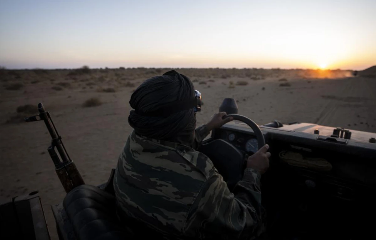 A Polisario Front soldier drives a pickup, near Mehaires, Western Sahara, Thursday, Oct. 14, 2021. (AP)