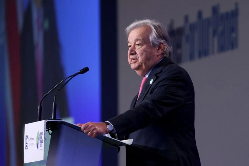 UN Secretary General António Guterres speaks during the opening ceremony of the COP26 UN Climate Change Conference in Glasgow, Scotland on Nov. 1, 2021. (Reuters)