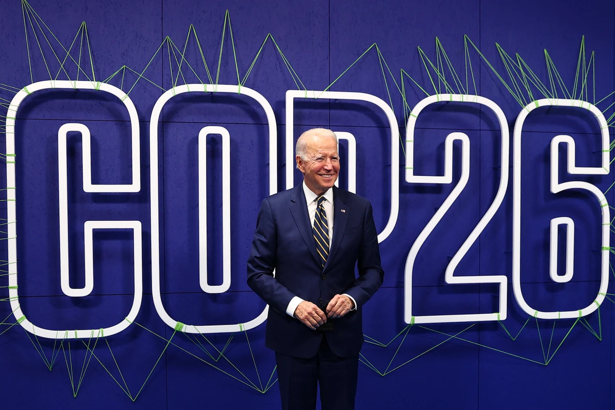 US President Joe Biden speaks during the opening ceremony of the COP26 UN Climate Change Conference in Glasgow, Scotland on Nov. 1, 2021. (AFP)