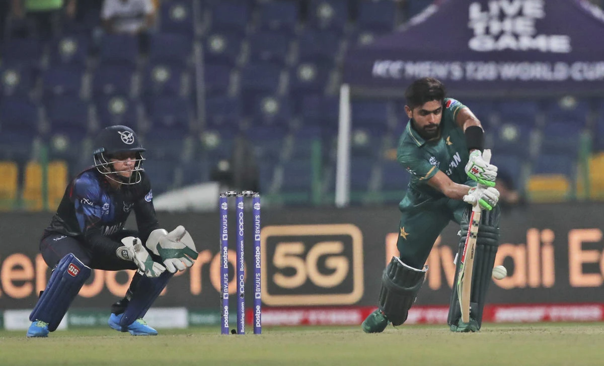 Powerful half-centuries by captain Babar Azam, above, and Mohammad Rizwan lifted Pakistan into the T20 World Cup semifinals. (AP)