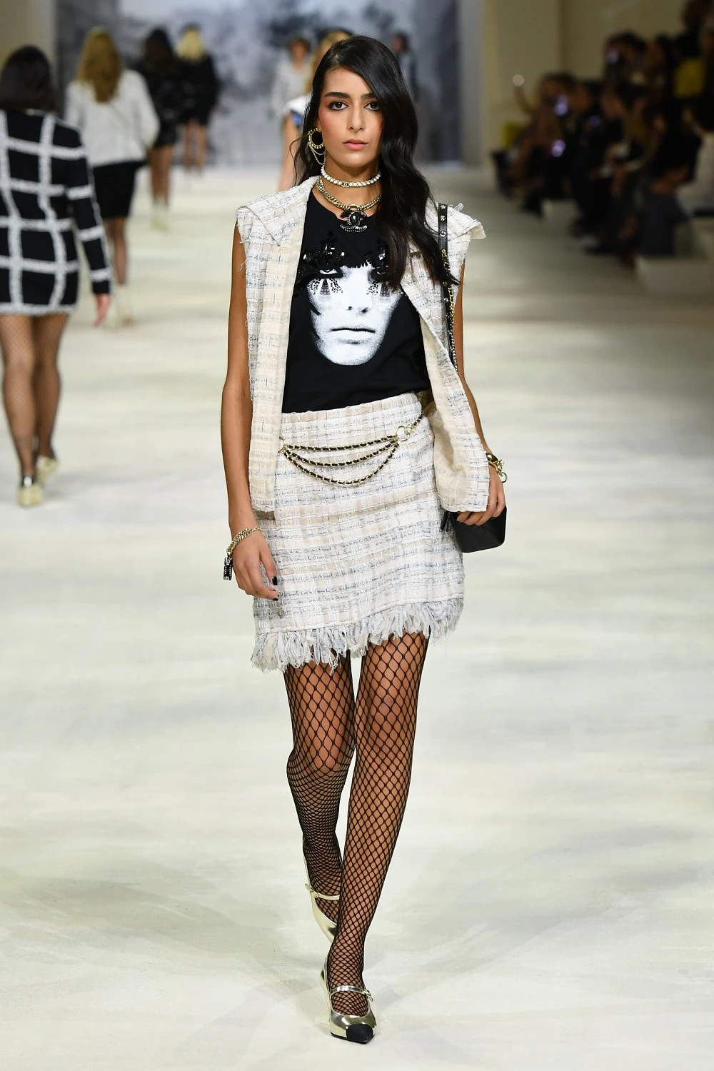Nora Attal walked the runway at the Chanel Cruise 2022 show in Dubai. Getty Images