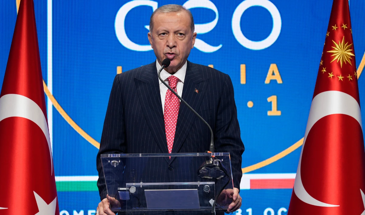 Recep Tayyip Erdogan appeared to be unsteady on his feet during the G20 in Rome. (AP)
