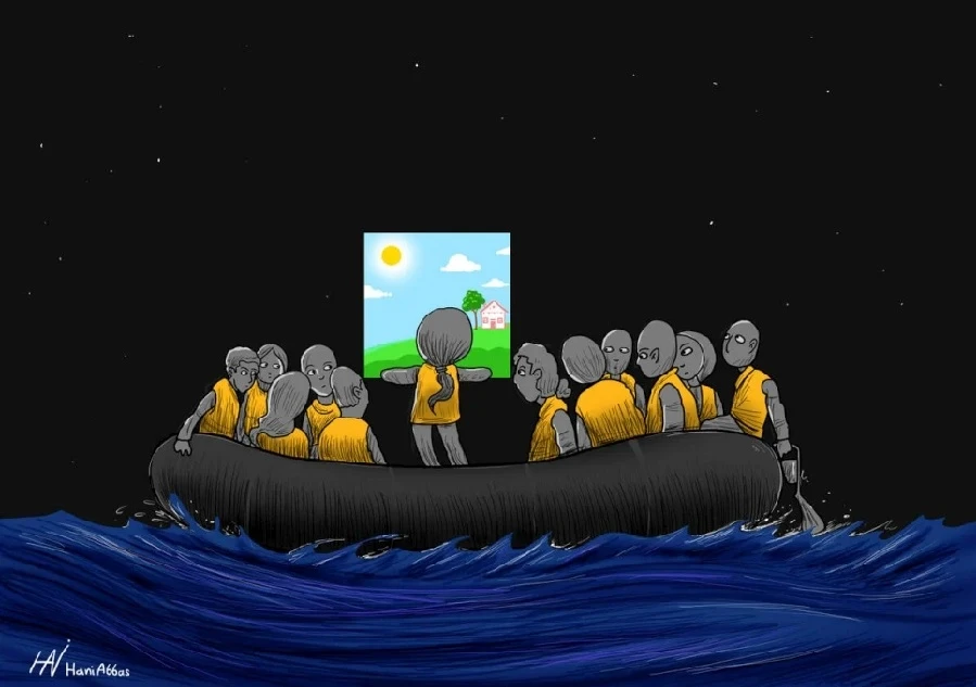 To mark the UN Refugee Agency’s 70th anniversary, Syrian-Palestinian cartoonist Hani Abbas has created seven images that will be sold as digital assets to raise funds for Afghanistan. (UNHCR/Hani Abbas)
