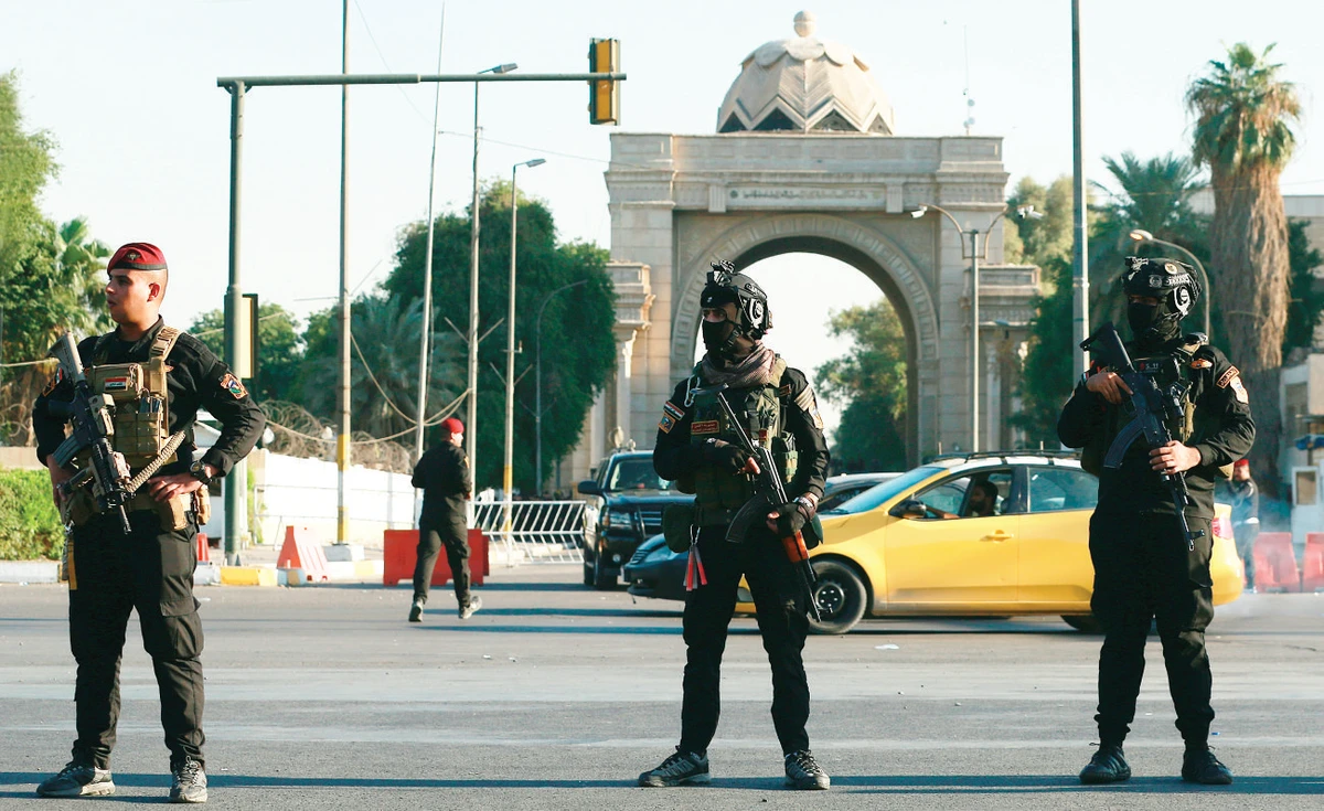 Security forces close the heavily fortified Green Zone during a protest on Saturday outside the Green Zone in Baghdad, following Friday’s deadly scuffles. (AP)