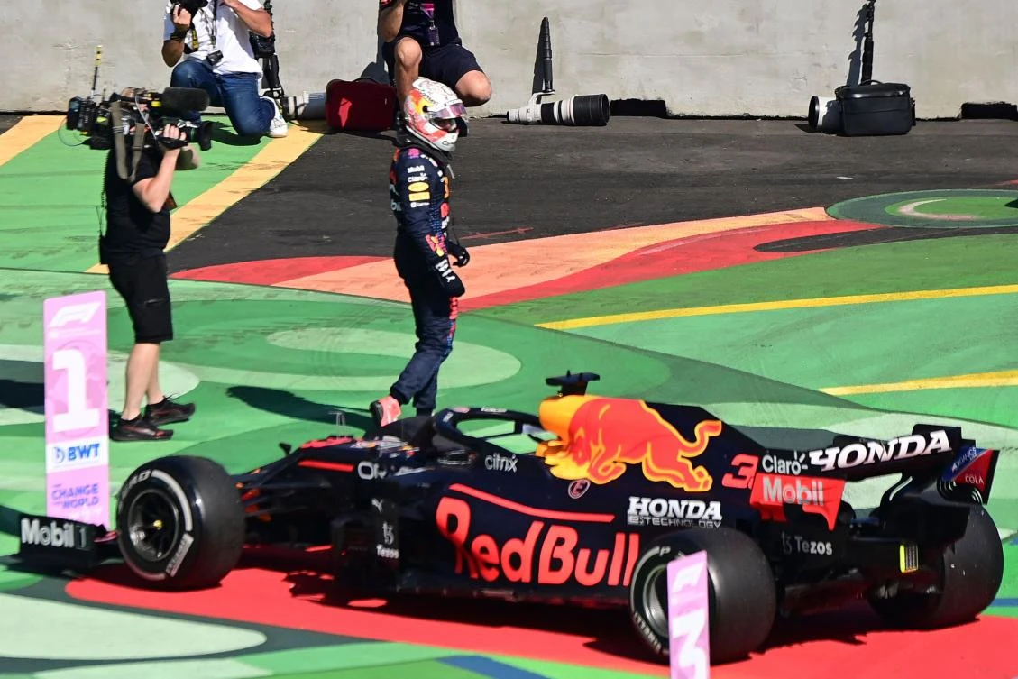 Red Bull's Dutch driver Max Verstappen walks out of his car after winning the F1 Mexico Grand Prix at the Hermanos Rodriguez racetrack in Mexico City. (AFP)
