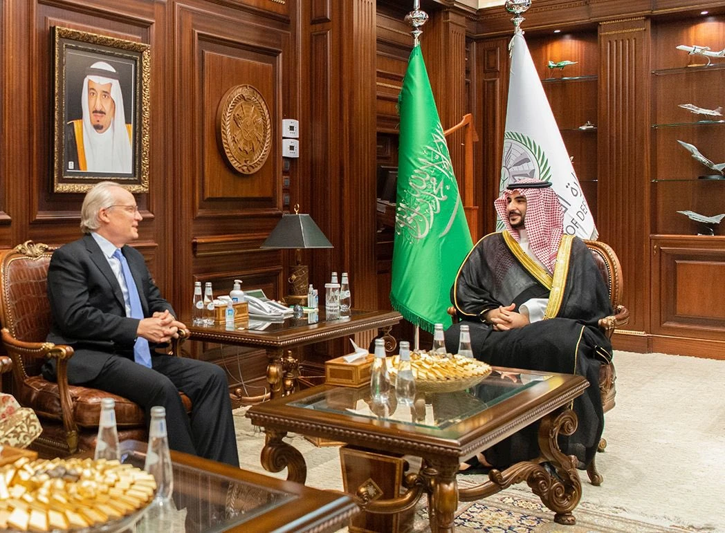 Prince Khalid bin Salman with Tim Lenderking. (Twitter)