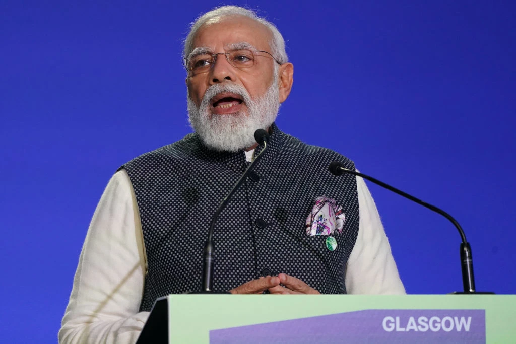 India's Prime Minister Narendra Modi speaking at the COP26 summit (Getty)