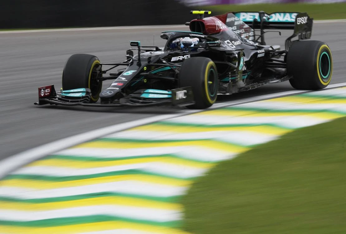 Mercedes’ British driver Lewis Hamilton powers his car during the free practice sessions at the Autodromo Jose Carlos Pace, or Interlagos racetrack, in Sao Paulo, Brazil, on Friday ahead of the Formula One Brazilian Grand Prix. (AFP)