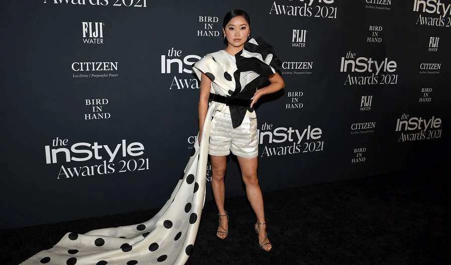 US actress Lana Condor showed off a playful creation by Lebanese designer Georges Chakra. (Getty Images)