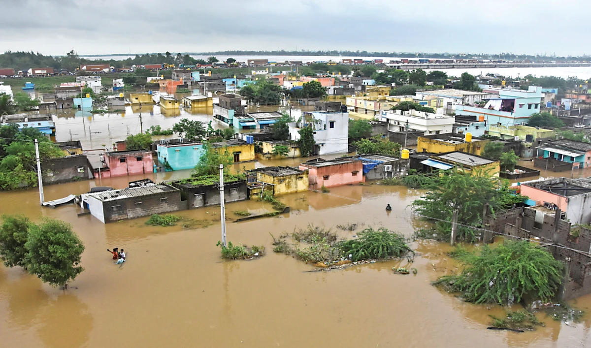 A flooded area in Nellore, in the southern Indian state of Andhra Pradesh. Dozens of people were reported dead after flash floods hit the region. (AP)