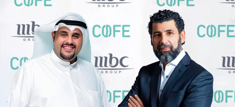 Ali Al-Ebrahim, founder and CEO of Cofe App, and Fadel Zahreddine, group director of emerging media at MBC Group, at the signing ceremony.