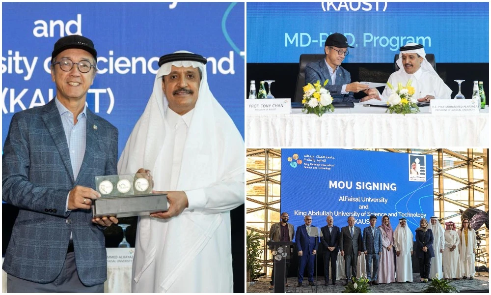 Professor Tony Chan, President of KAUST, and Mohammed bin Ali Al-Hayaza, president of Alfaisal University. (Supplied)