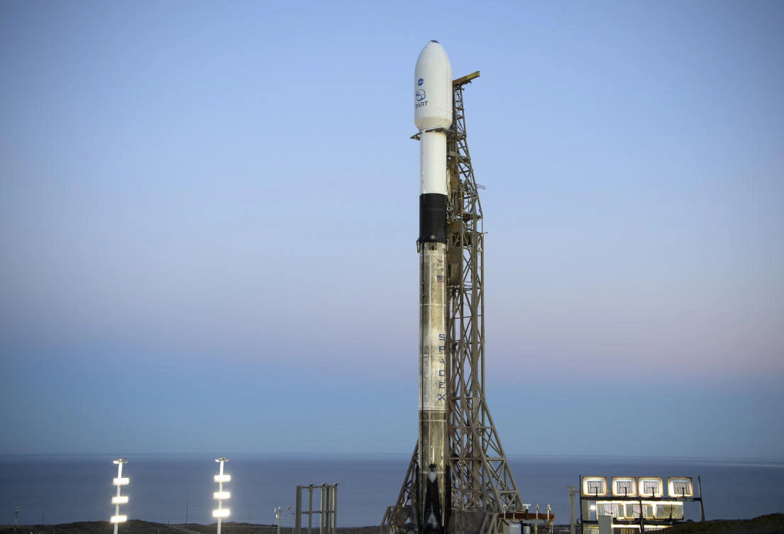 The so-called DART spacecraft soared into the night sky from the Vandenberg US Space Force Base. NASA via AP)