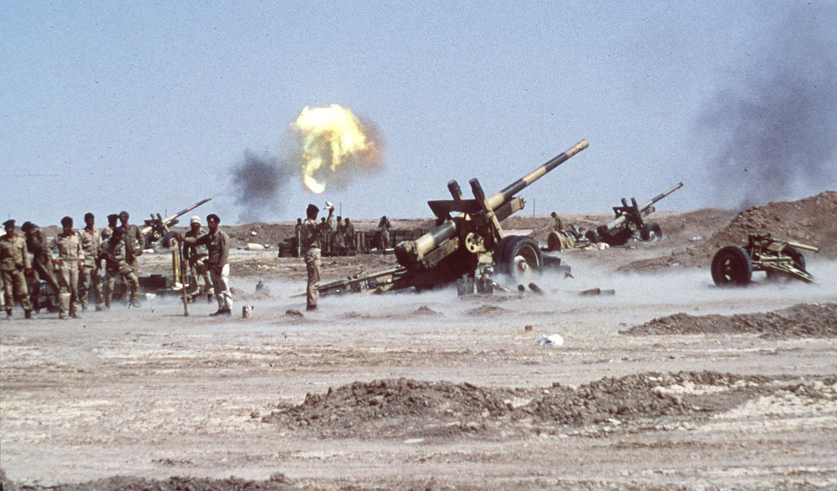 Iraqi forces launch rockets on the outskirts of Khorramshahr, Iran, Oct. 1980. (AP Photo)