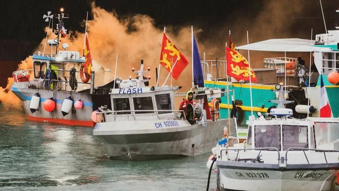 French fishermen angry over loss of access to fishing grounds protest off the English Channel island of Jersey. (AP Photo)