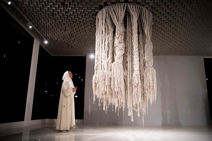 Afra Aldhaheri’s “End of A School Braid” (2021), part of the Misk Art Grant exhibition “Under Construction” at Misk Art Week 2021. (Omar Al-Tamimi)
