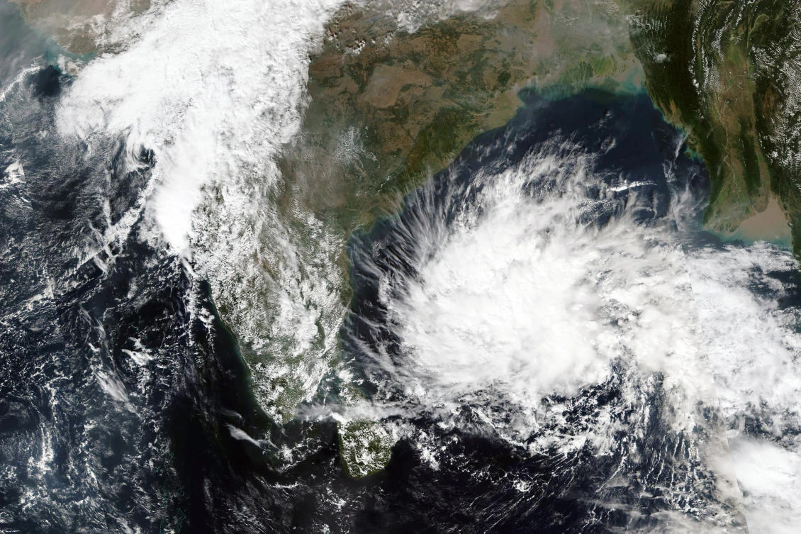 This Thursday, Dec, 2, 2021, satellite image released by NASA shows a storm brewing in the Bay of Bengal. (AP)