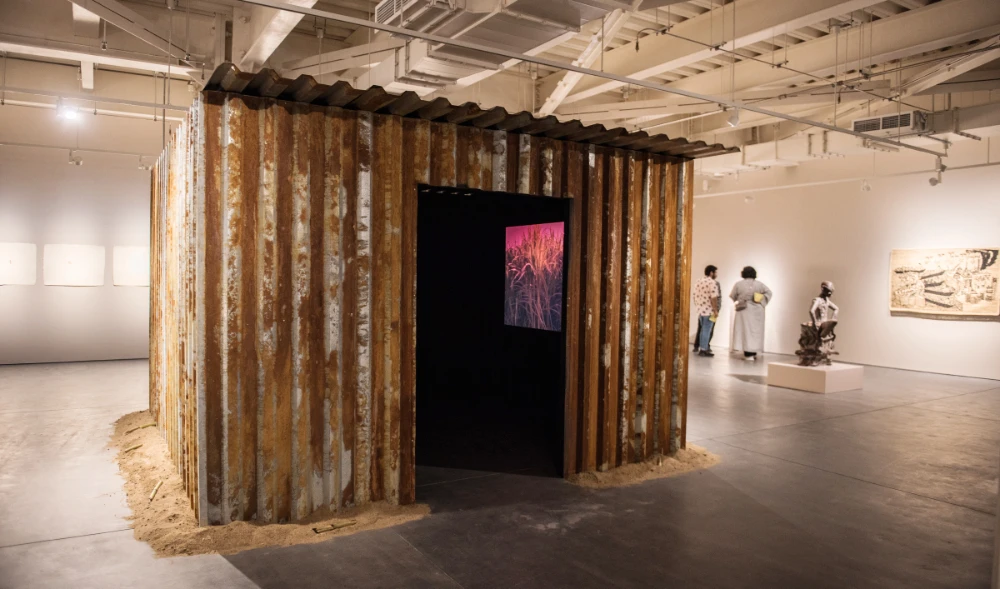 An installation by Sancintya Mohini Simpson titled ‘Jahajin’ (2021) exploring gender issues in agricultural production. (Supplied)