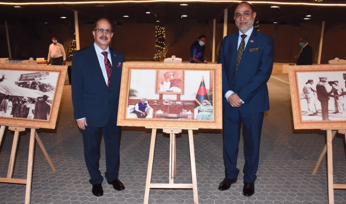 Indian Ambassador Ausaf Sayeed, left, and Bangladesh Ambassador Mohammad Javed Patwary at the Friendship Day function. (AN photo)