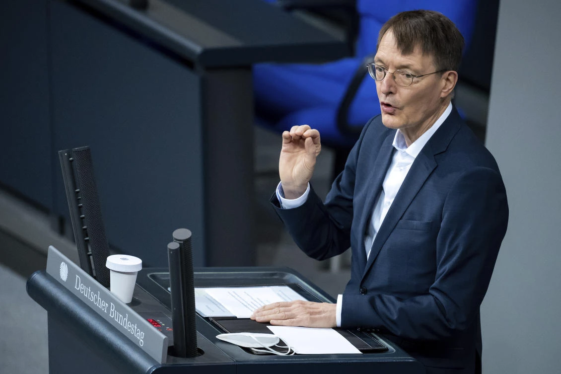 Karl Lauterbach, new Federal Minister of Health, speaks at the plenary session in the German Bundestag in Berlin, Germany, Friday, Dec. 10, 2021. (AP)