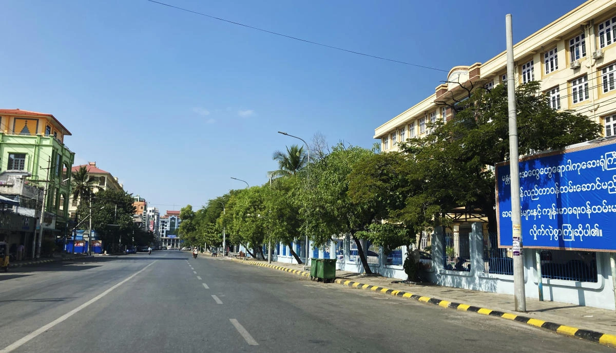 An empty street in Mandalay, central Myanmar on Dec. 10, 2021 after a ‘silent strike’ to mark International Human Rights Day. (AP)