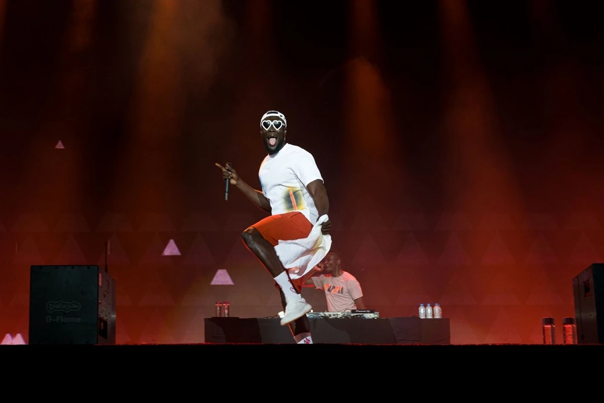 UK grime artist Stormzy hits the stage at the Abu Dhabi F1