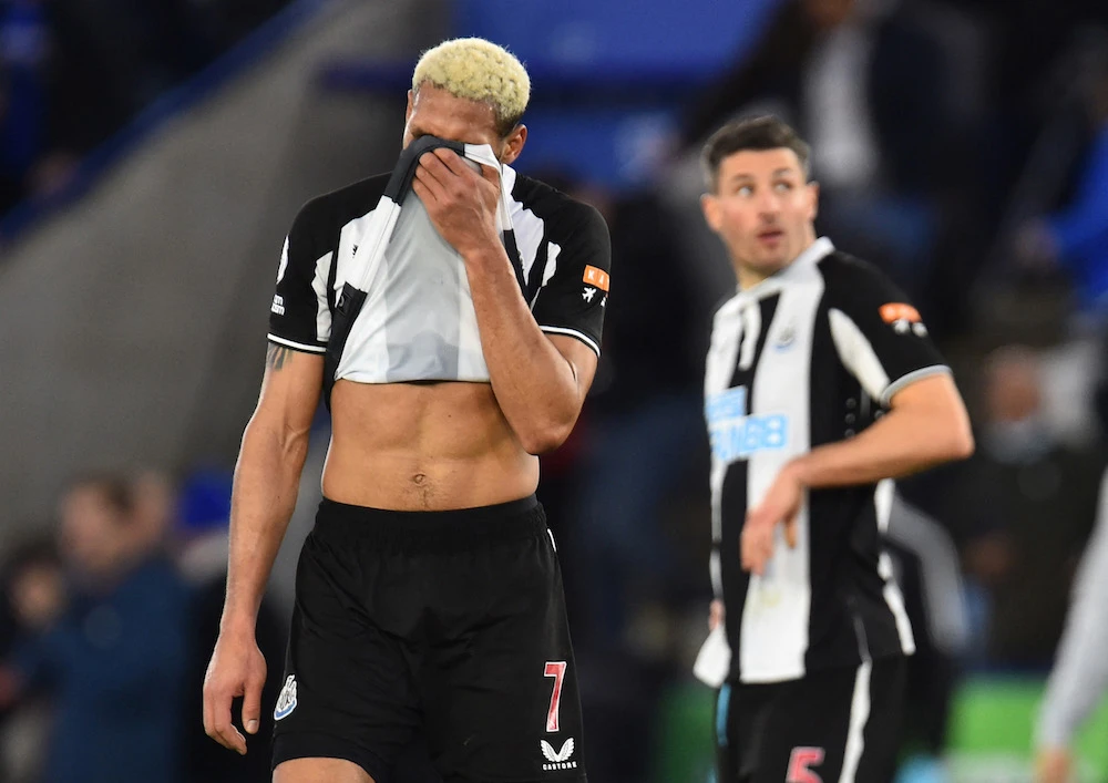 Newcastle United's Joelinton looks dejected after the match in which Leicester ran out 4-0 winners. (Reuters)