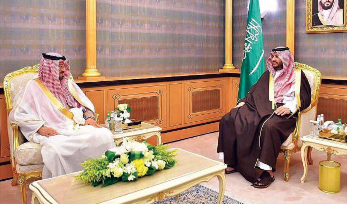 Saudi State Minister Prince Turki bin Mohammed bin Fahd bin Abdulaziz meets Bahraini Ambassador Sheikh Hamoud bin Abdullah Al-Khalifa. (SPA)