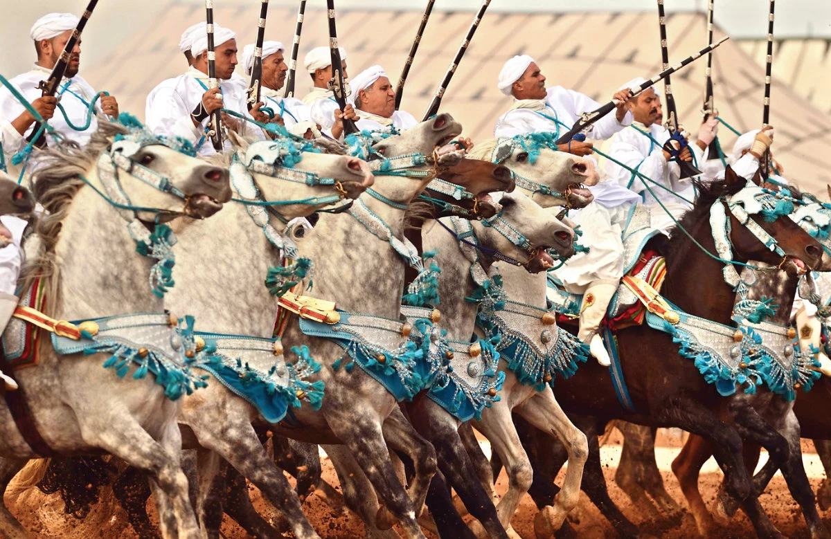 Moroccan horsemen perform the "tbourida", during the 9th edition of the "Salon du Cheval" in the port city of El Jadida on Oct. 12, 2016. (AFP file photo)