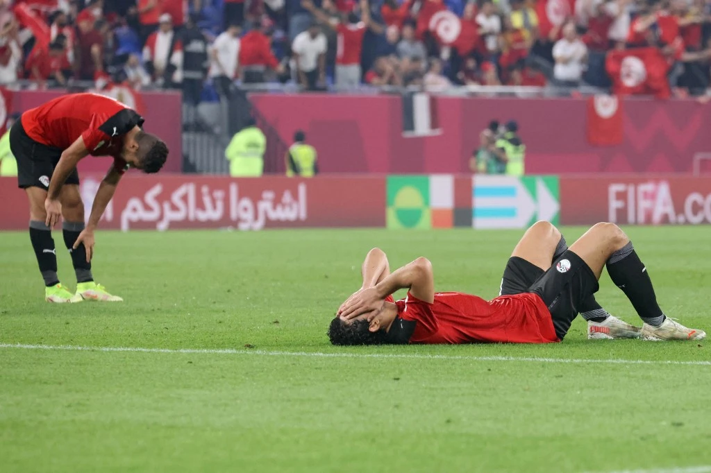 Egypt's players react after losing the FIFA Arab Cup 2021 semi-final football match between Tunisia and Egypt at the 974 stadium in the Qatari capital of Doha on December 15, 2021. (File/AFP)
