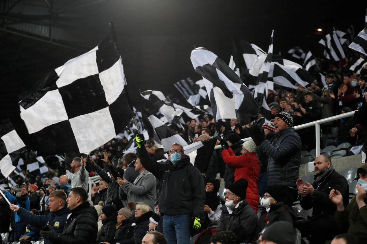 General view of Newcastle United fans cheering during the team's match with Manchester City on Dec. 19, 2021. (Reuters)