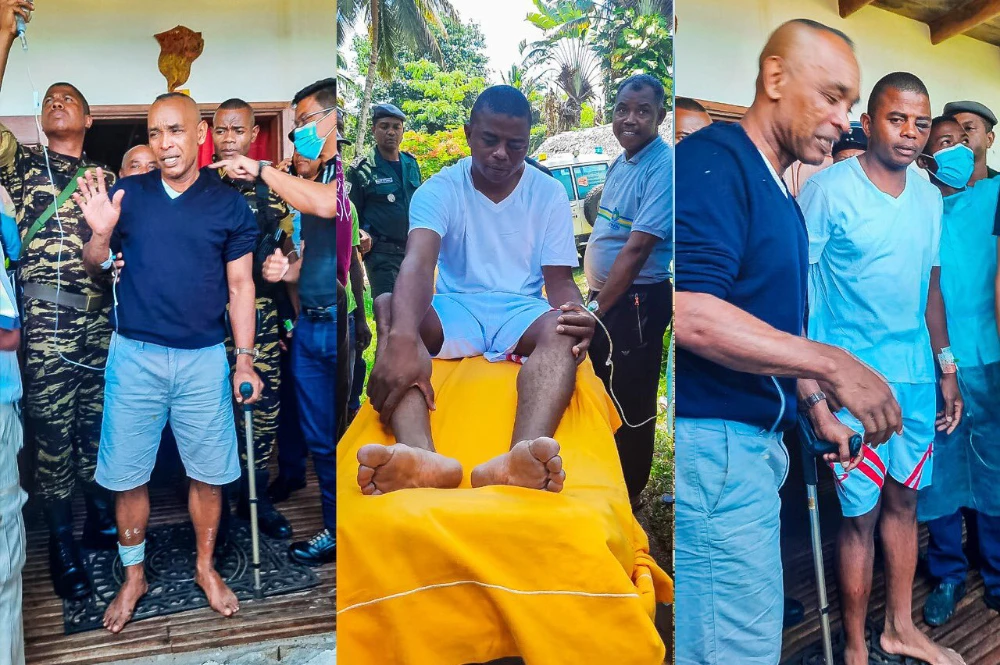 Madagascan minister Serge Gelle was one of two survivors to have swum some 12 hours to shore Tuesday after their helicopter crashed off. (Photo: @SE_Rajoelina)