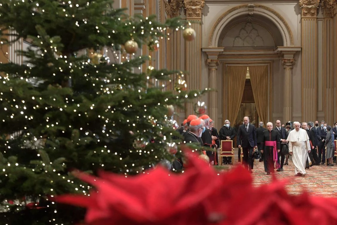 Pope Francis arriving to an audience for the annual exchange of Christmas greetings with the members of the Roman Curia in the Vatican on Thursday. (AFP)