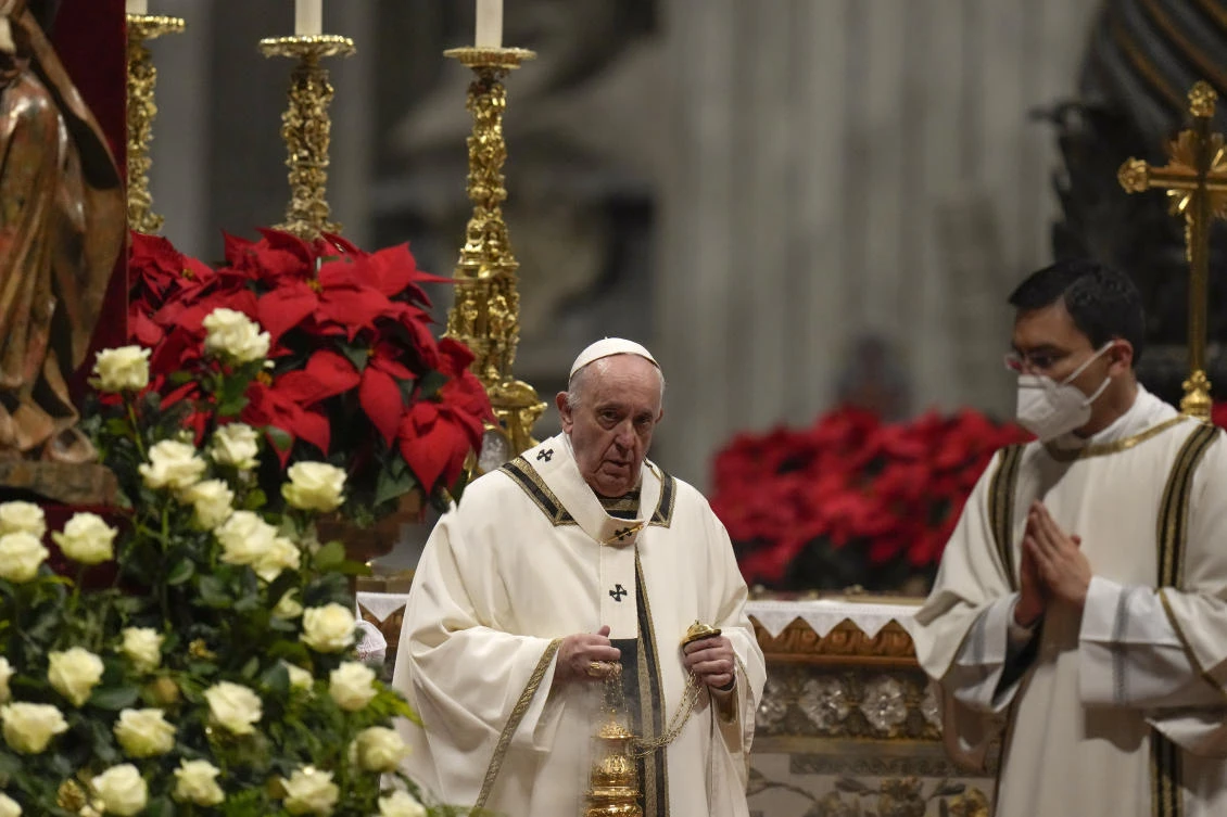 Pope Francis celebrates Christmas Eve Mass, at St. Peter’s Basilica, at the Vatican, Friday. (AP)