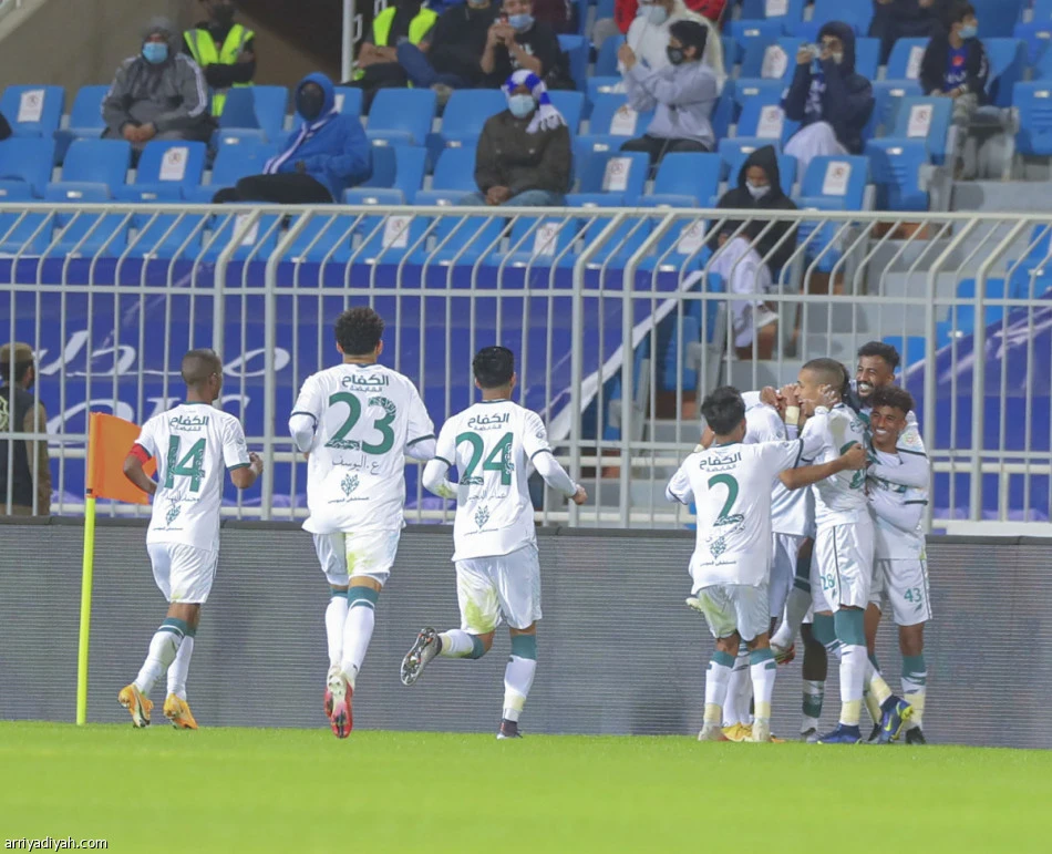 Al-Fateh players celebrate during their surprise 3-2 win against Saudi and Asian champions Al-Hilal. (SPL)