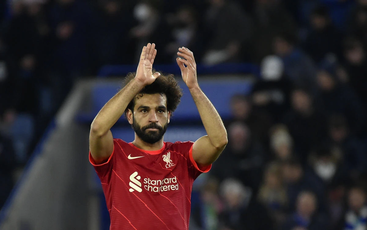 Liverpool’s Mohamed Salah applauds to fans at the end their Premier League match against Leicester City on Tuesday. Salah headlines Egypt’s Africa Cup of Nations squad named on Wednesday. (AP)