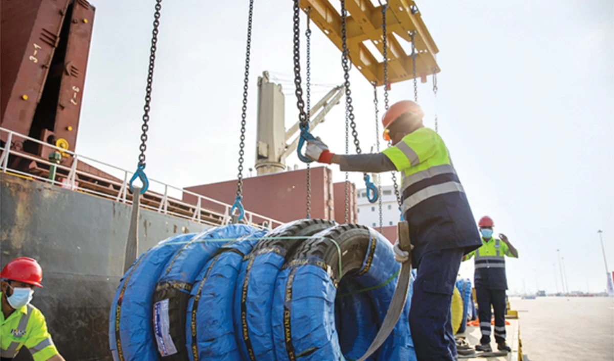 The first tyre shipment under the agreement arrives to AD Ports Group’s flagship port, Khalifa Port.