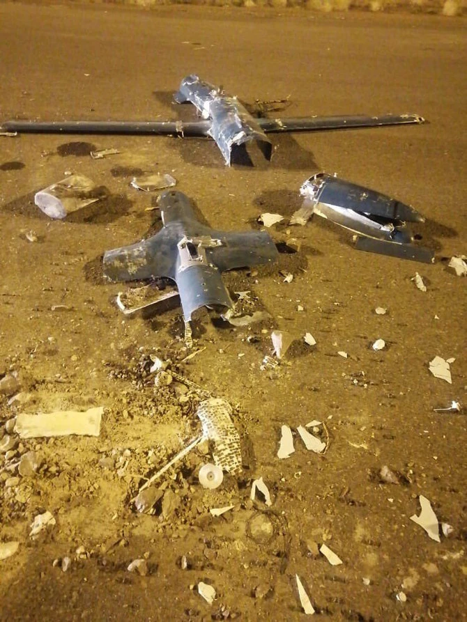 A Houthi drone shot down in Saudi Arabia's southern region of Jazan is shown in this file photo. (SPA)