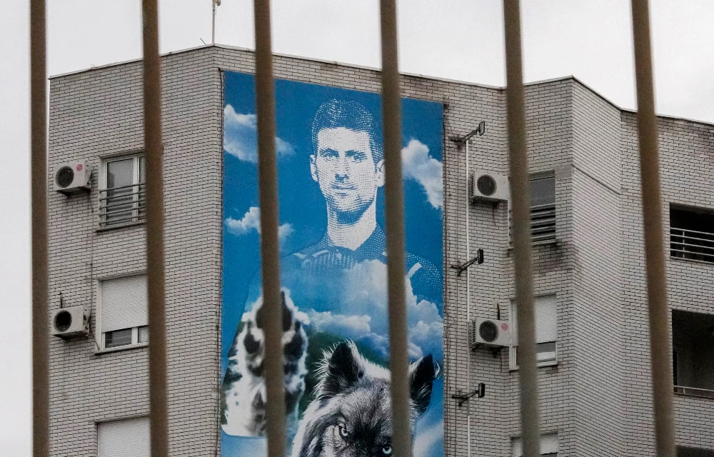A billboard depicting Serbian tennis player Novak Djokovic on a building in Belgrade, Serbia, Thursday, Jan. 6, 2022. (AP)