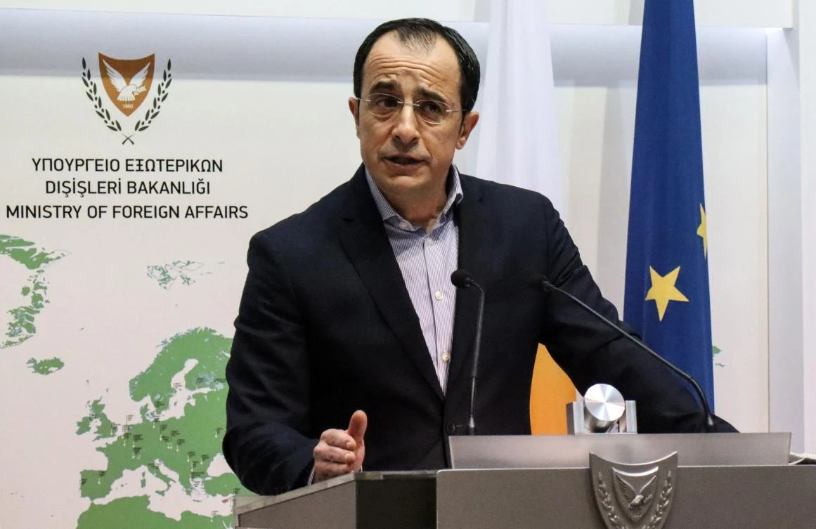 Outgoing Cypriot Foreign Minister Nikos Christodoulides offers a news conference in the capital Nicosia, on January 9, 2022, to announce his resignation. (AFP)