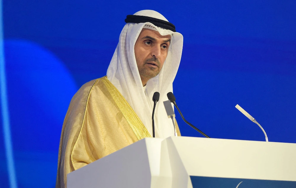 Nayef al-Hajraf, Secretary General of the Gulf Cooperation Council (GCC), speaks during the 17th IISS Manama Dialogue in the Bahraini capital Manama on November 20, 2021. (AFP)