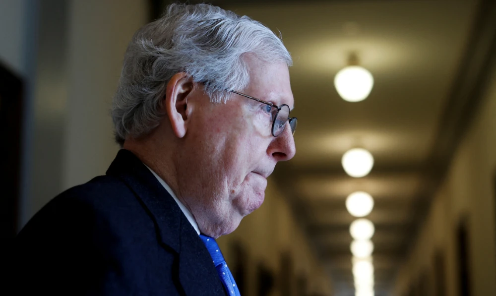 US Senate Minority Leader Mitch McConnell (R-KY) departs after a Senate Republican caucus luncheon on Capitol Hill in Washington, US January 12, 2022. (Reuters)