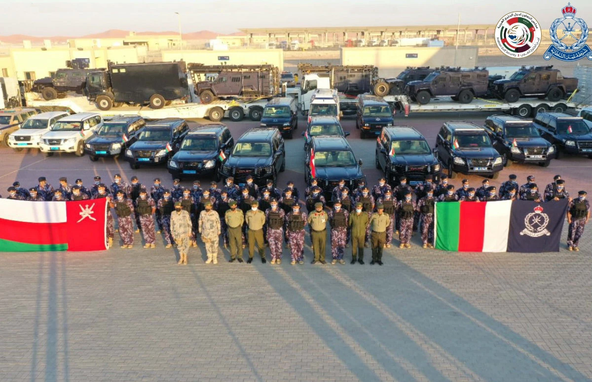 Omani security forces assemble in Muscat on Thursday before making their trip to Saudi to participate in the GCC's Arab Gulf Security 3 exercise. (Royal Oman Police photo)