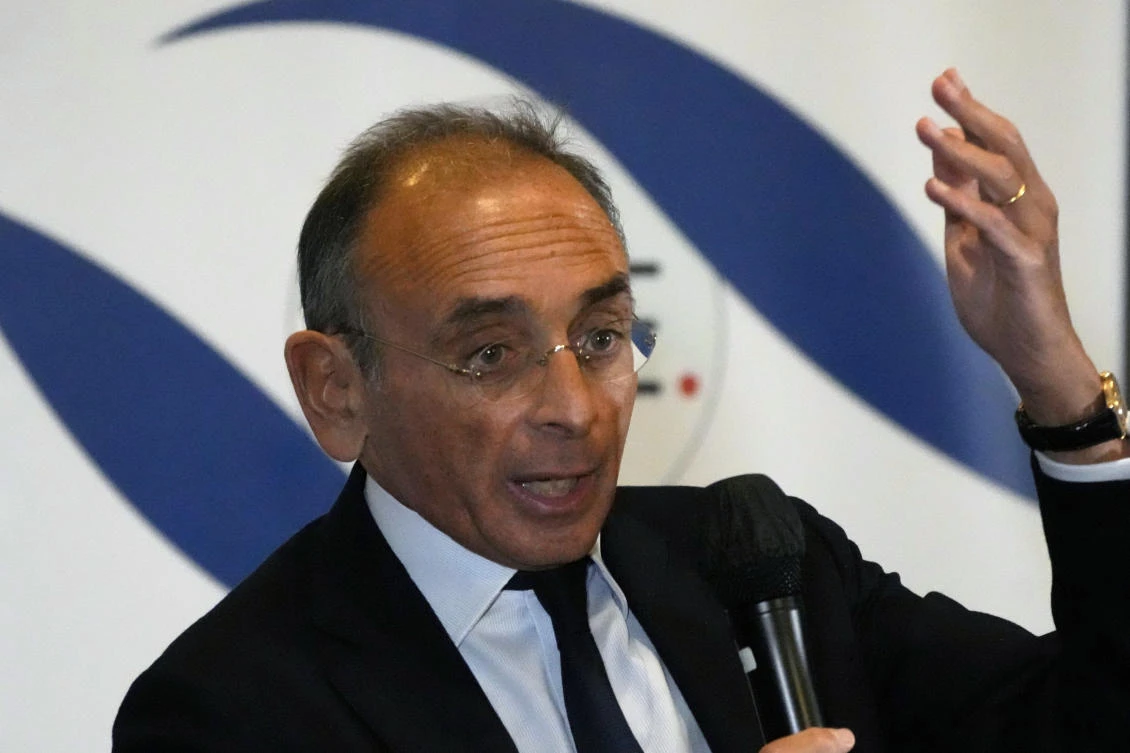 Far-right presidential candidate Eric Zemmour at the Foreign Press Association headquarters, in Paris on Jan. 17, 2022. Zemmour was convicted of inciting racial hatred over 2020 comments he made about unaccompanied migrant children. (AP)
