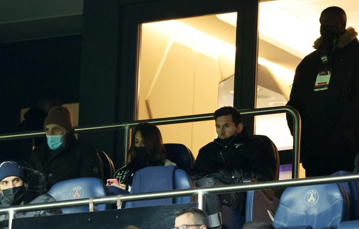 Paris Saint-Germain’s Argentinian forward Lionel Messi attends the French L1 football match between PSG and Stade Brestois 29 at the Parc des Princes stadium on Saturday. (AFP)